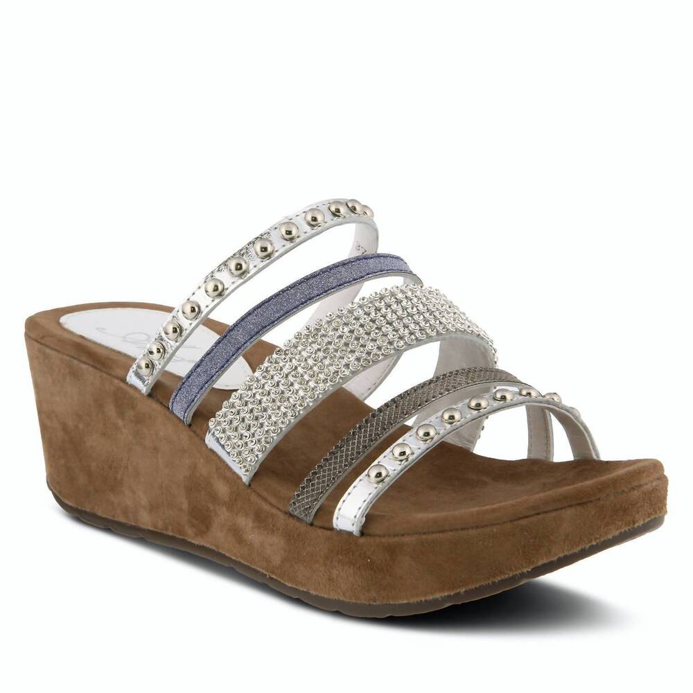 NEW AZURA women's oletha comfort wedge sandals in silver multi